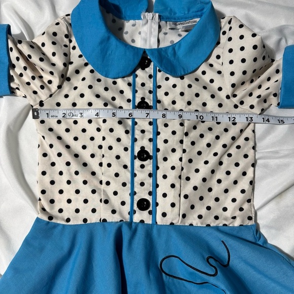 Sock Hop Poodle Skirt Dress Costume Blue and White with black Polkadots Sz 6X-8 - Picture 6 of 11